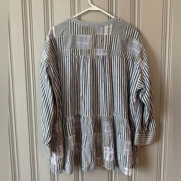 Maeve Anthropologie Size XL Zoe Swing Top Striped Patchwork Oversized Blue White - Picture 7 of 16